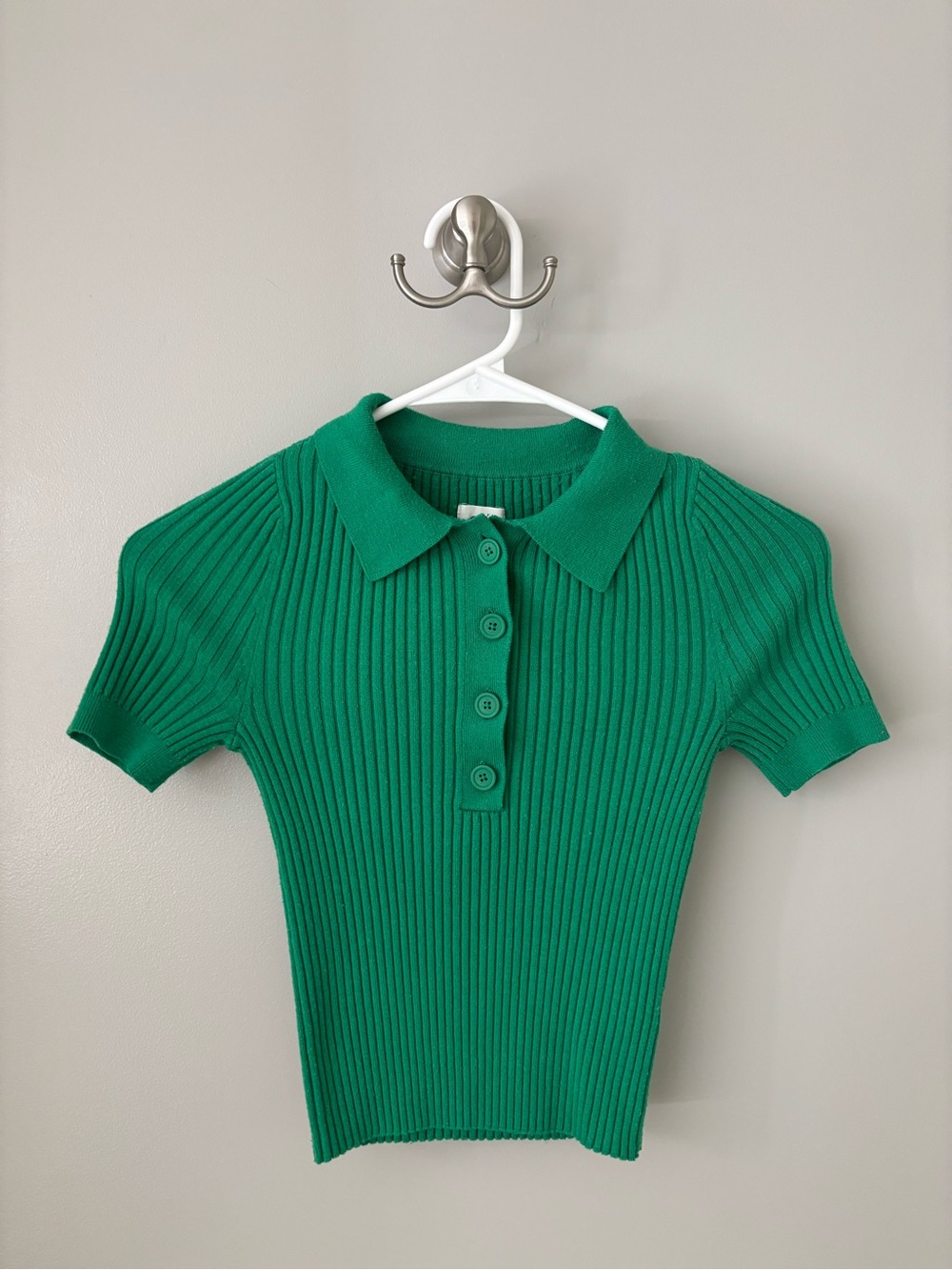 aerie Green Ribbed Short-Sleeve Polo Top